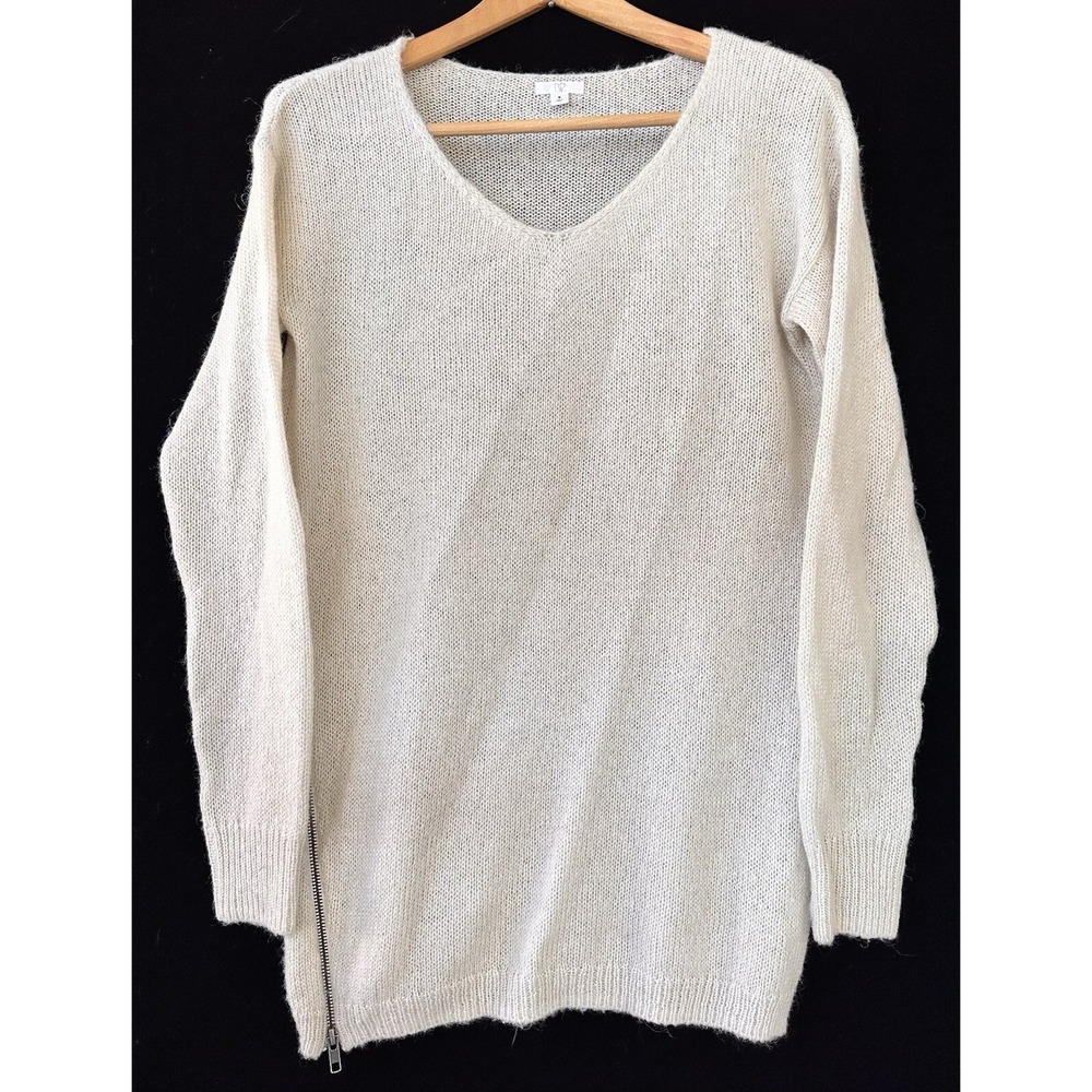 BP Wool Mohair Blend Sweater Cream Medium Women's Zipper Old Money Minimalistic